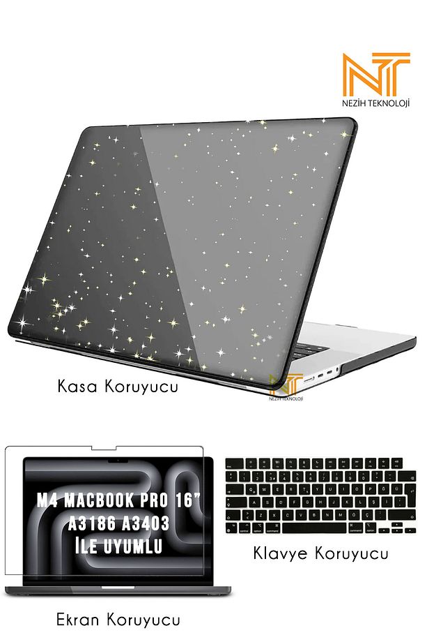 Apple M4 Pro / Max MacBook Pro 16 Inch A3186 A3403 Simli Kılıf + Siyah Klavye Kılıfı + Ekran Filmi - 1