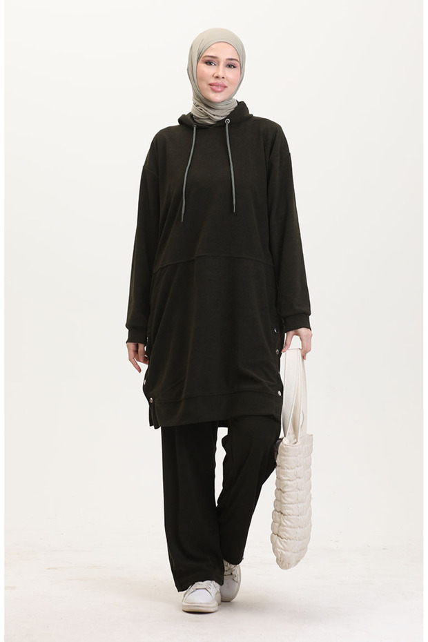 Astana Fabric Hooded Tunic Pants Double Set 0553-02 Khaki Green