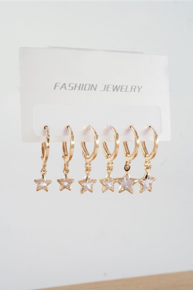 Women's Zircon Stone Dangle Star Figure Clip Earring Set of 6