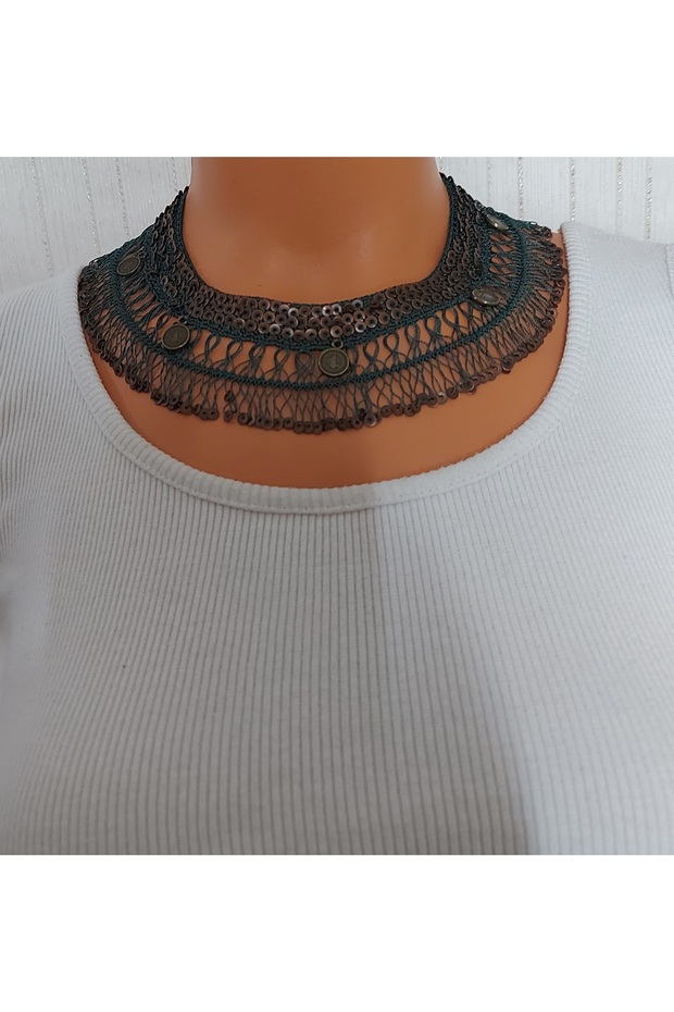 Bakır Pullu Firkete Kolye - 2