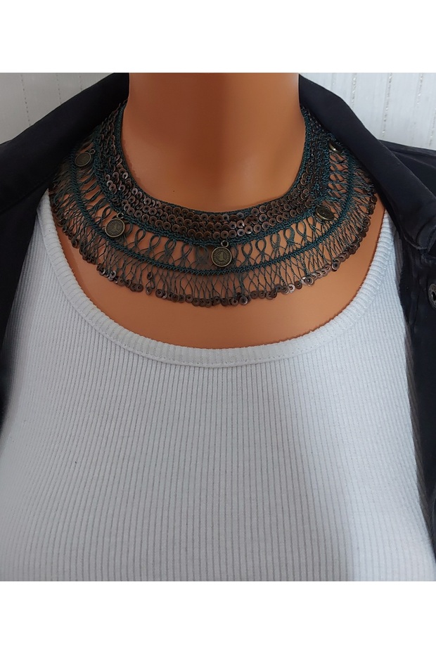 Bakır Pullu Firkete Kolye - 1