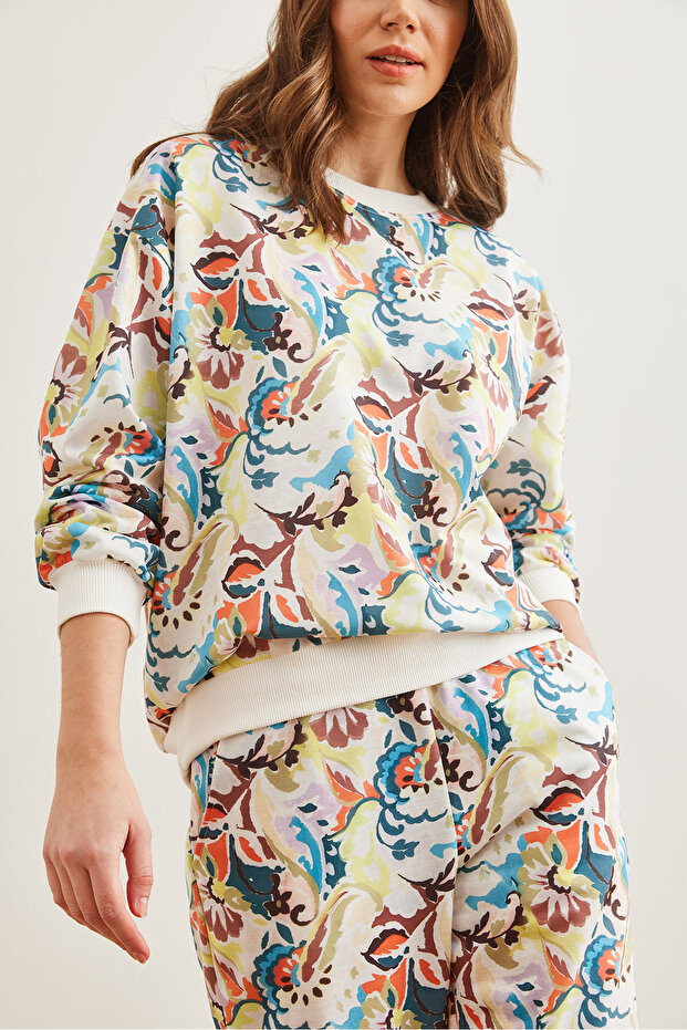 Kadın Sulu Boya Ekru Basic Eşofman Takımı ETKM-0000069 - 2