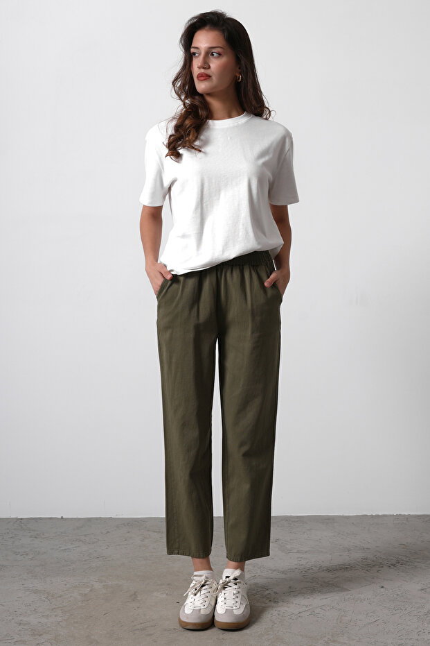Haki Beli Lastikli Gabardin Pamuklu Pantolon TWOSS25PL00036 - 2