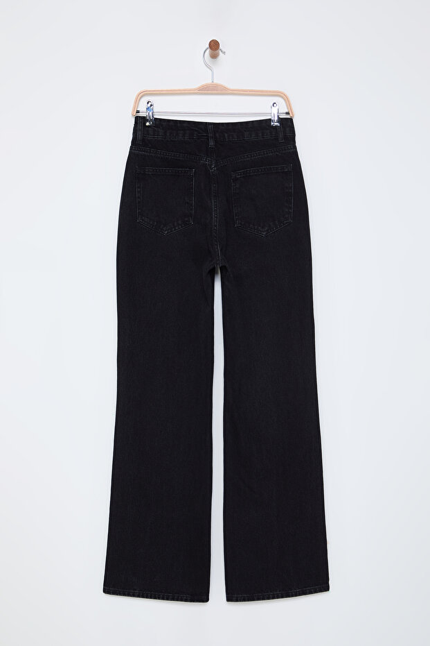 Široké nohavice s vysokým pásom a detailom vrecka z čierneho kameňa TWOSS25JE00002 - 10