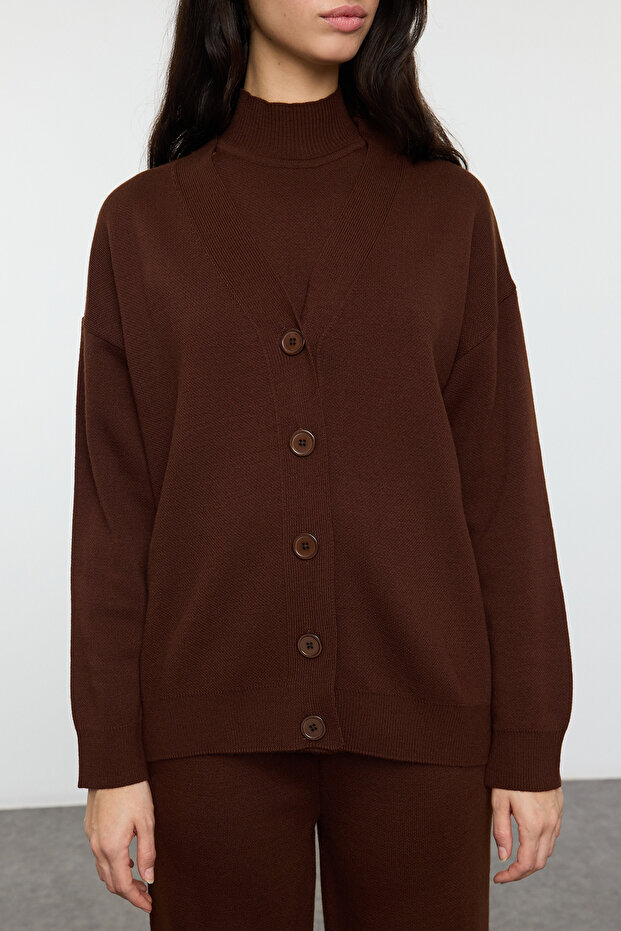 Brązowy zestaw 3-częściowy z golfem TWOAW25AU00035 - 3