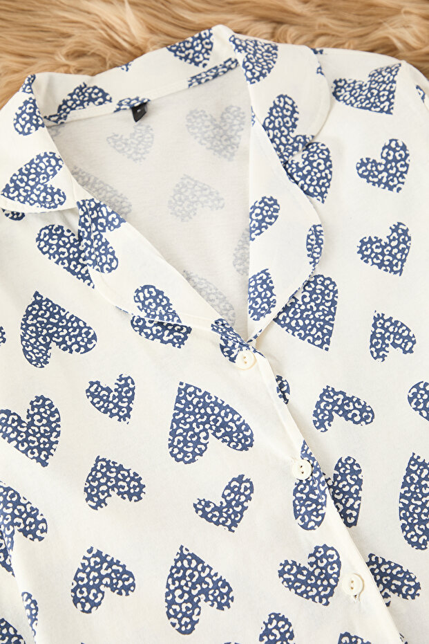 Ekru %100 Pamuklu Leopar Kalpli Örme Pijama Takımı THMAW25PT00142 - 3