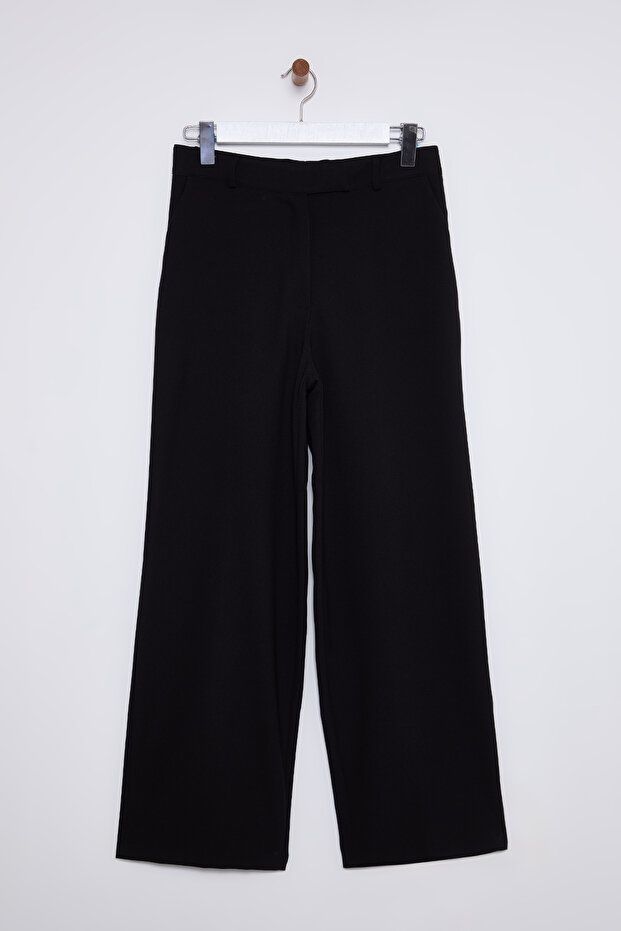 Siyah Düşük Bel Wide Leg/Geniş Paça Dokuma Pantolon TWOSS25PL00025 - 8