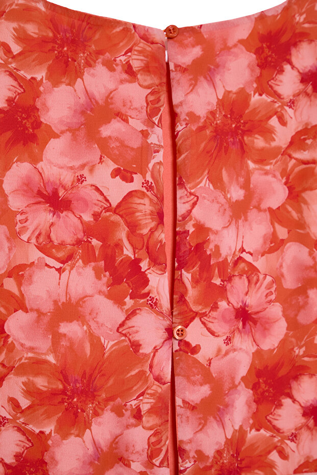 Többszínű virágos A-vonalú Midi szőtt ruha TBBSS23AH00274 - 8