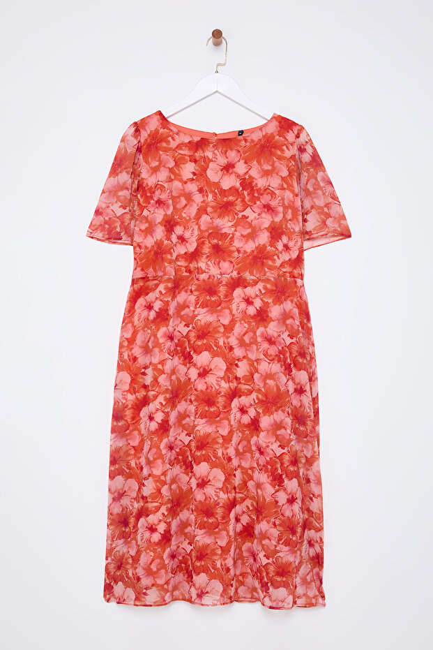 Többszínű virágos A-vonalú Midi szőtt ruha TBBSS23AH00274 - 6