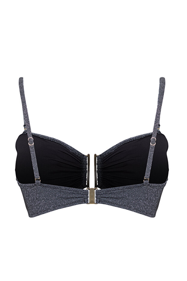 Siyah U Aksesuar Detaylı Simli Askılı Büyük Beden Bikini Üstü TBBSS25CT00007 - 8