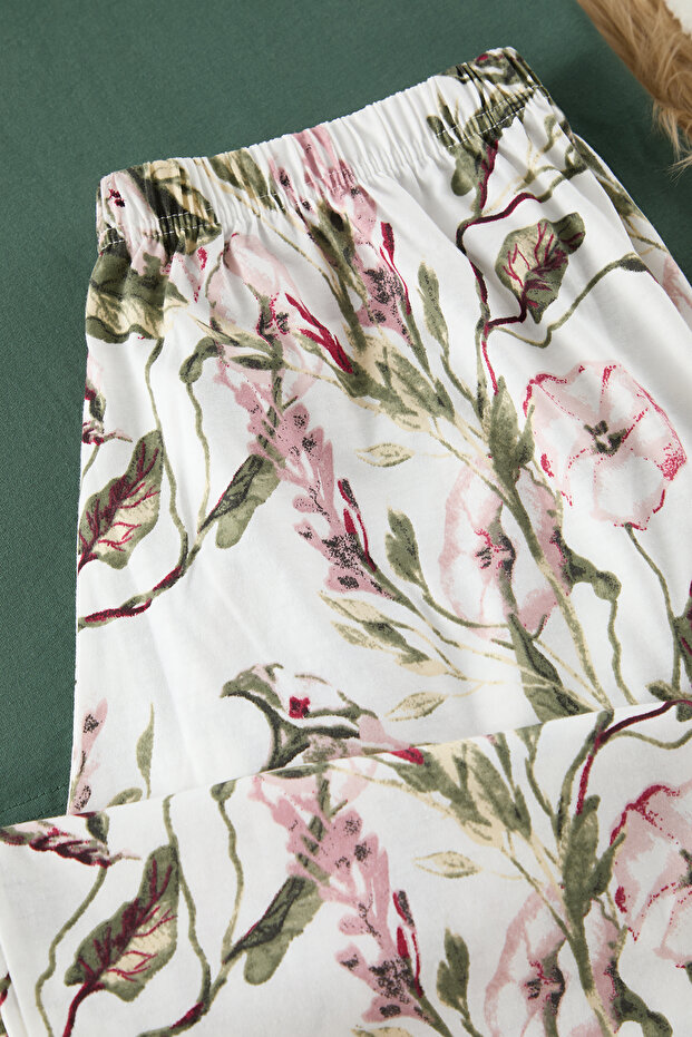 Grünes geblümtes Capri-Strick-Pyjama-Set TBBSS25AI00002 - 7