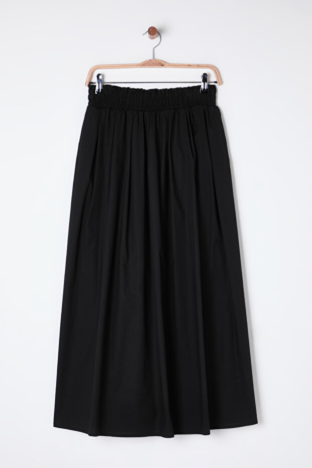 Siyah Kloş Maxi Beli Lastikli Dokuma Etek TWOSS25ET00017 - 8