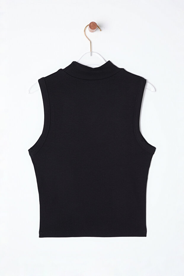 Siyah Fitted/Vücuda Oturan Dik yaka Kolsuz Esnek Örme Bluz TWOSS25BZ00038 - 4