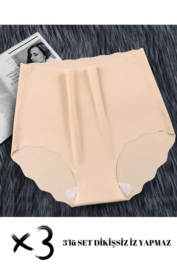 Set of 3 Seamless Non-Marking Ice Silk Transparent High Waist Thin Flexible Breathable Elastic Panties Skin