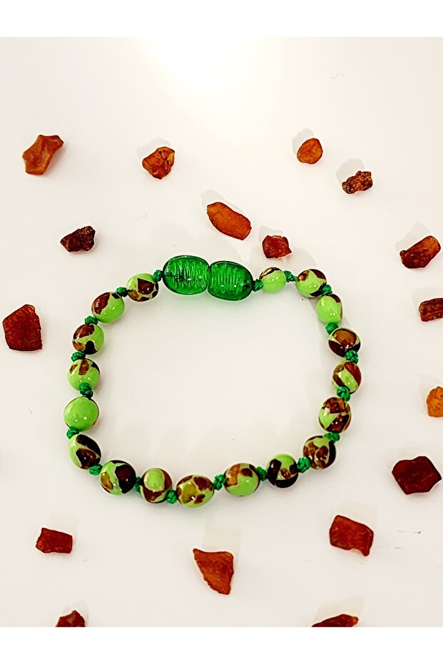 Mosaic Green Amber Baby Bracelet 13 cm