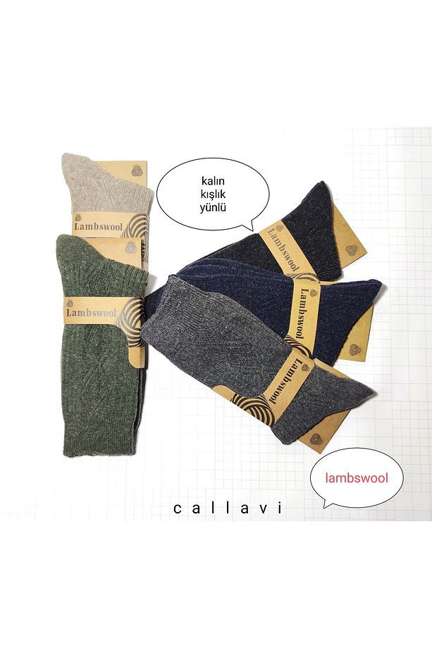 Erkek Kışlık Yün Lambswool Termal Çorap 5 Çift - 2