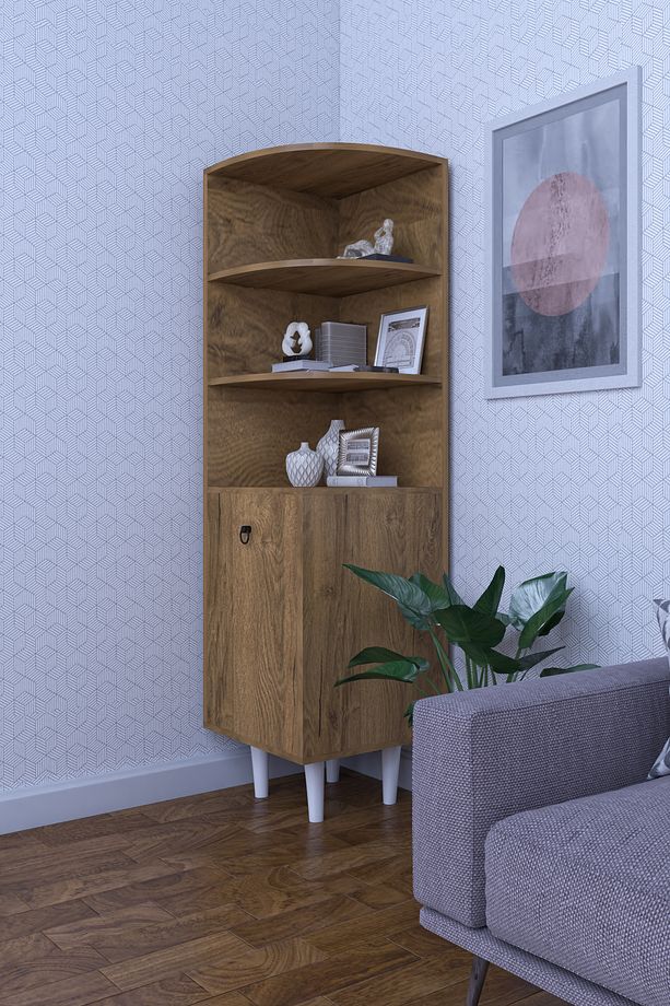 3 Raflı Tek Kapaklı Modern Ayaklı Vitrin Gümüşlük Çok Amaçlı Dolap - 1