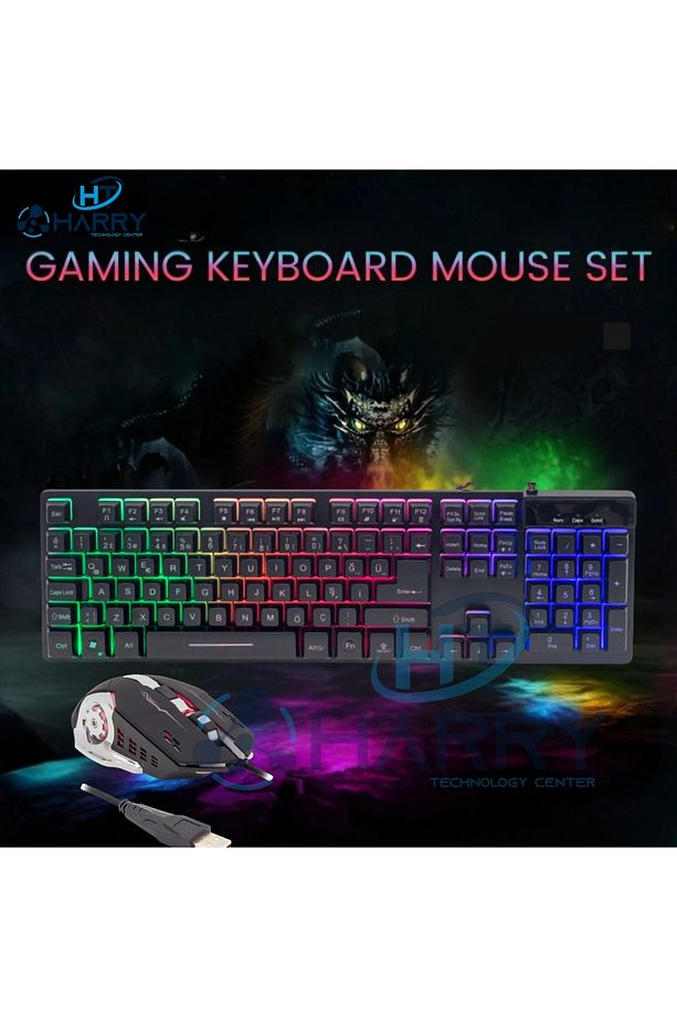 Metal Kasa Rgb Led Işıklı Oyuncu Klavye Mouse Seti Usb Girişli Kablolu Gaming Keyboard-mouse - 1