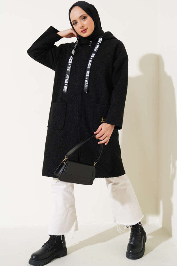 Women's Hooded Crest Detailed Boucle Jacket