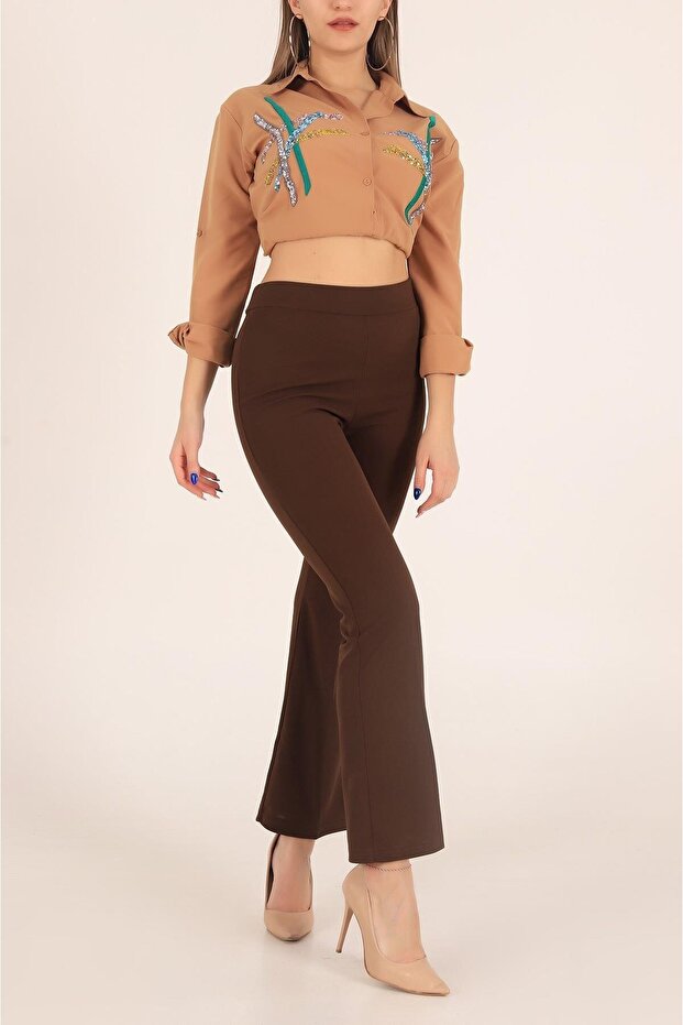 Women's Elastic Waist, Pocketless, Flared Trousers
