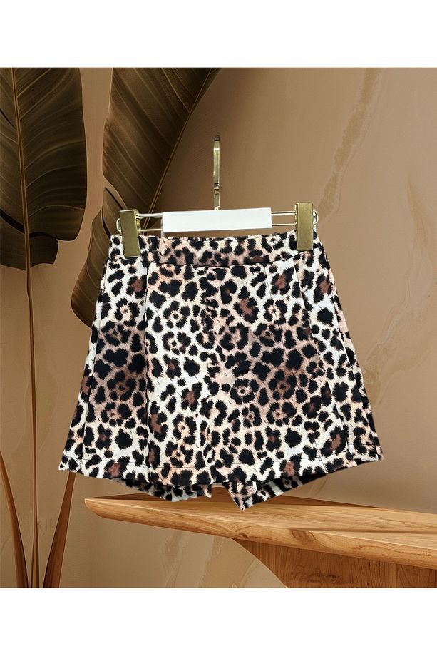 KIZ ÇOCUK LEOPAR DESENLİ ŞORT ETEK - 1