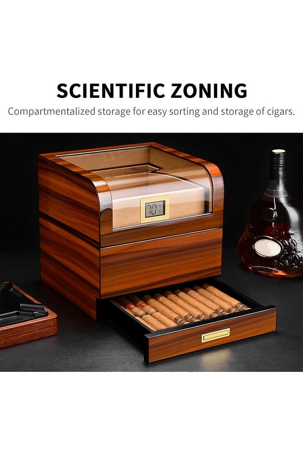 Puro Nemlendiricisi, 100 Puro İçin Sedir Ağacı Çekmeceli Humidor - 2