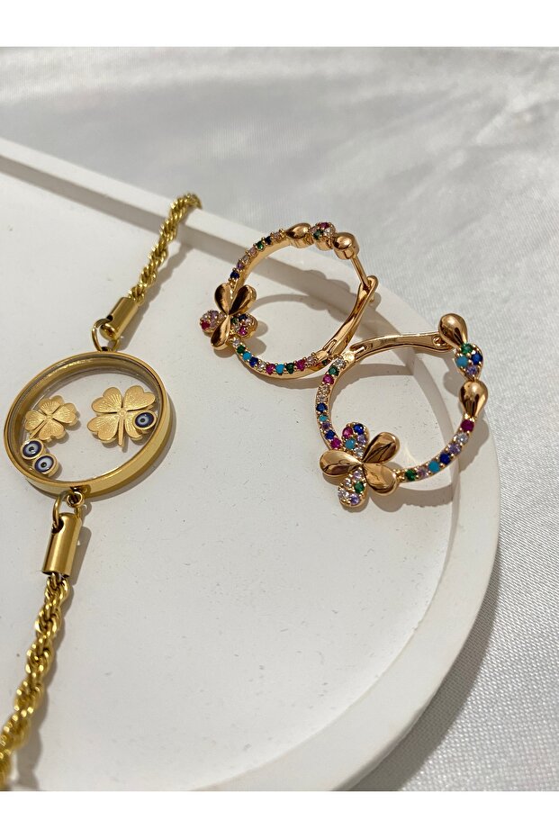 Zarif ve Renkli Tasarımlı Küpe & Bileklik Seti - 6