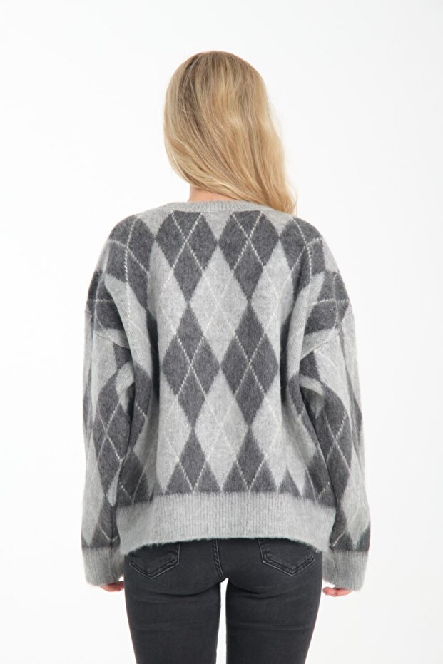 Pulover de damă oversize cu model Argyle - 3