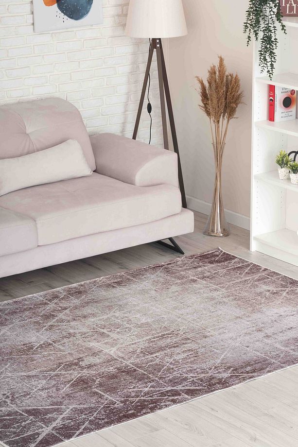 Eskitme Desenli Yıkanabilir Kaymaz Taban Şönil Kahve Krem Mutfak Halısı 4116 - 7