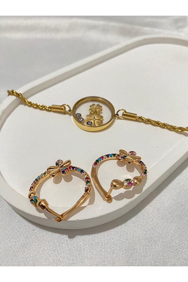 Zarif ve Renkli Tasarımlı Küpe & Bileklik Seti - 5