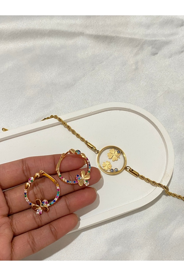 Zarif ve Renkli Tasarımlı Küpe & Bileklik Seti - 3