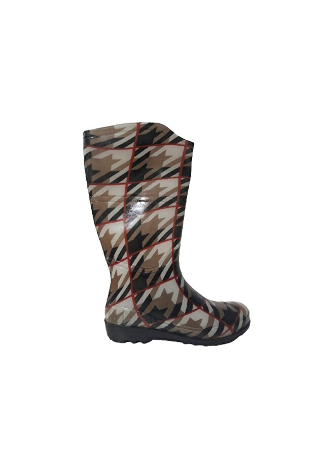 Women's Beige-Red Striped 35 cm Tall Garden Rain Boots Emkk309-210