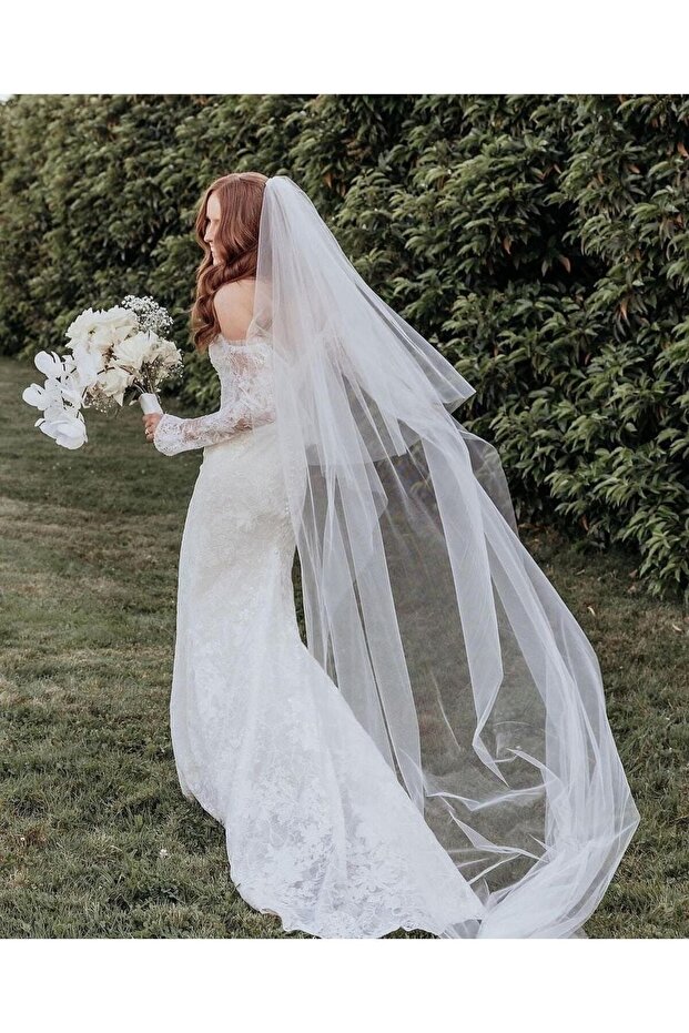 2 Layers Plain Long Veil Bridal Plain Veil Off White Oval Cut 200 cm Buckled Dream Buckle