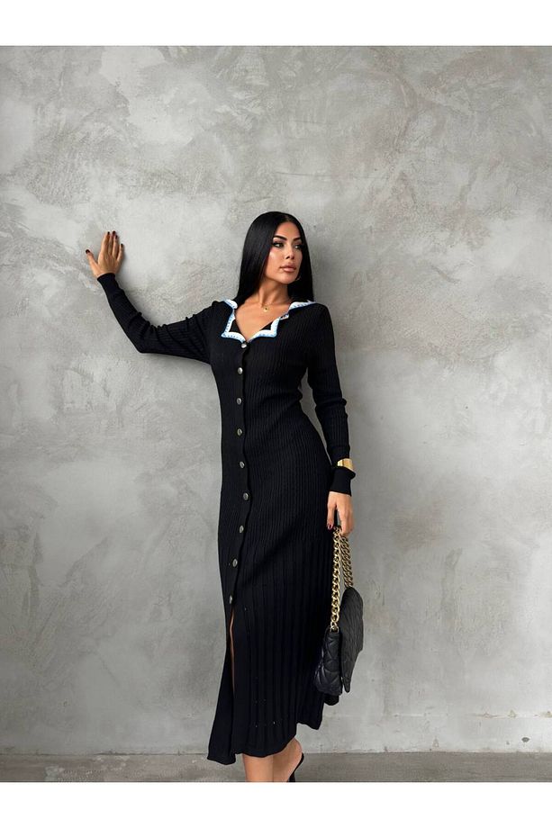Yeni Model-Triko denizci yaka boydan düğmeli elbise Sumeya  model - 1