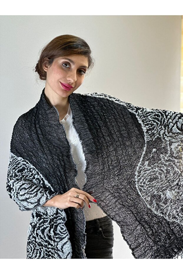 Embossed Floral Patterned Women's Scarf Shawl 200X40 cm