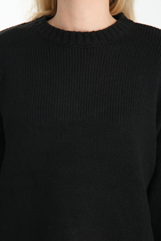 Oversize Basic Siyah Uzun Kadın Kazak - 6