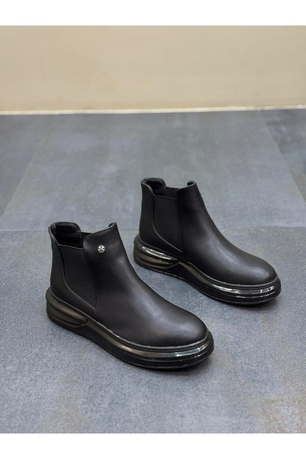 Diva Black Leather Elastic Women's Daily Boots