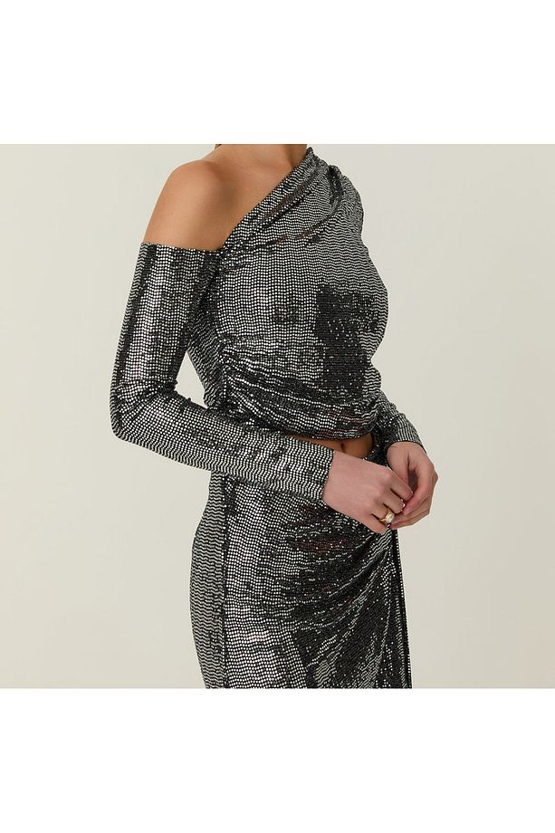 silver  bluz , tek kol payet bluz - 6