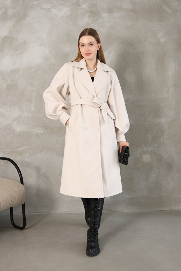 Balon kol astarlı kaşe kaban - 4