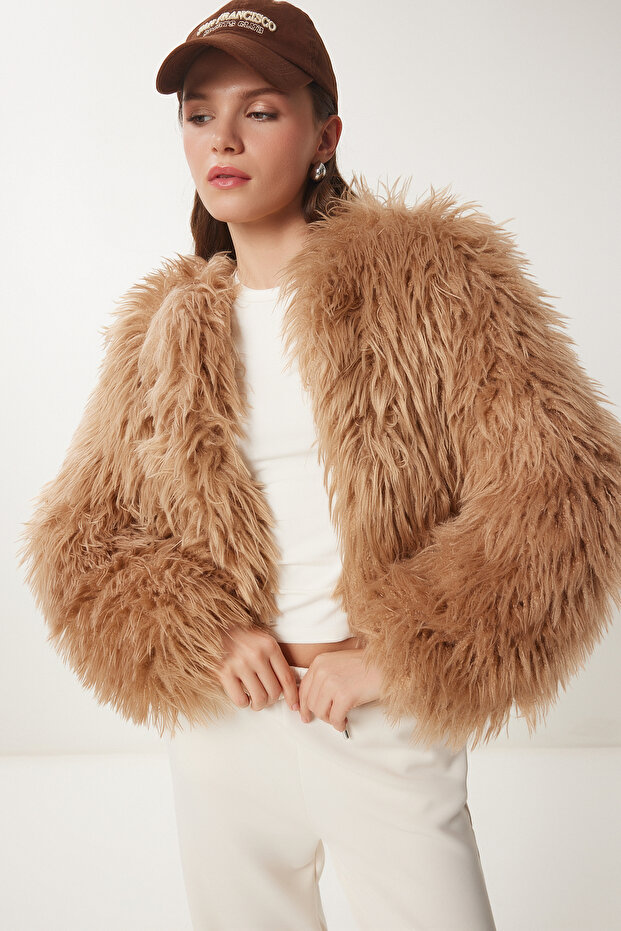 Faux Fur Jacket Camel Lfn0074