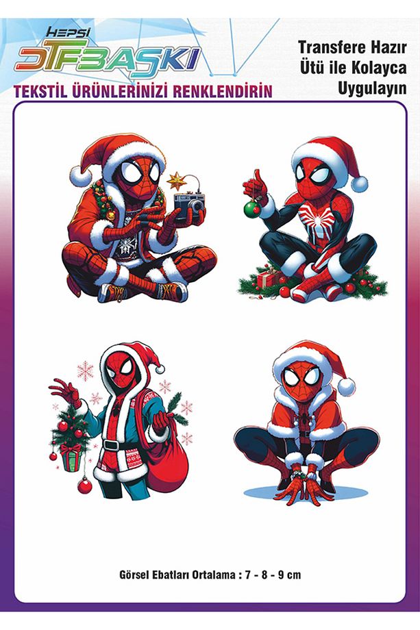 Örümcek Adam Spiderman Yılbaşı Noel Ütü ile Yapışan Tişört Tekstil Transfer Dtf Baskı - 1