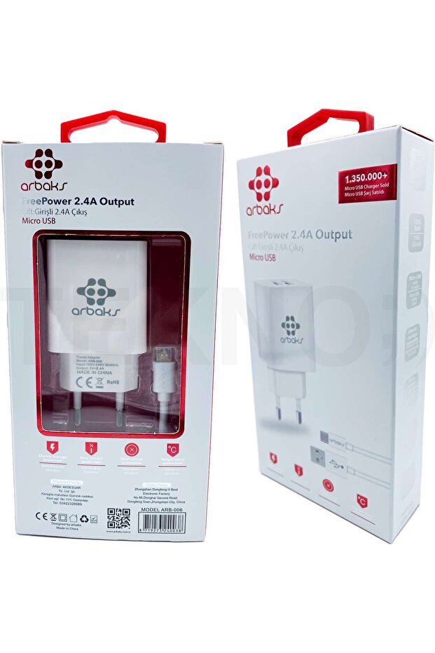 2.4A Çift Girişli (Micro) Şarj Aleti Arbaks ARB-006 - 3