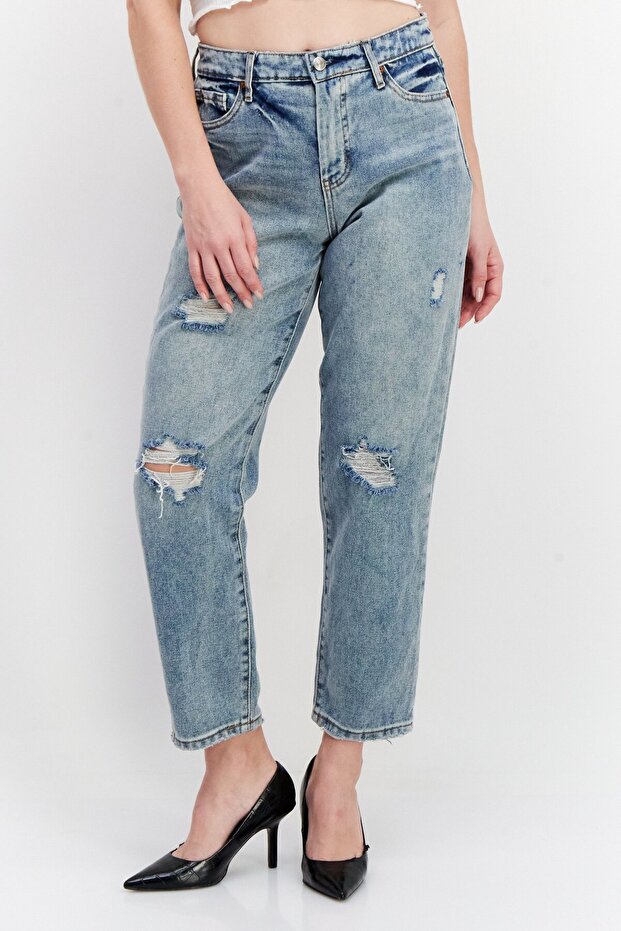 Women Regular Fit Rip Non-Stretchable Jeans, Blue