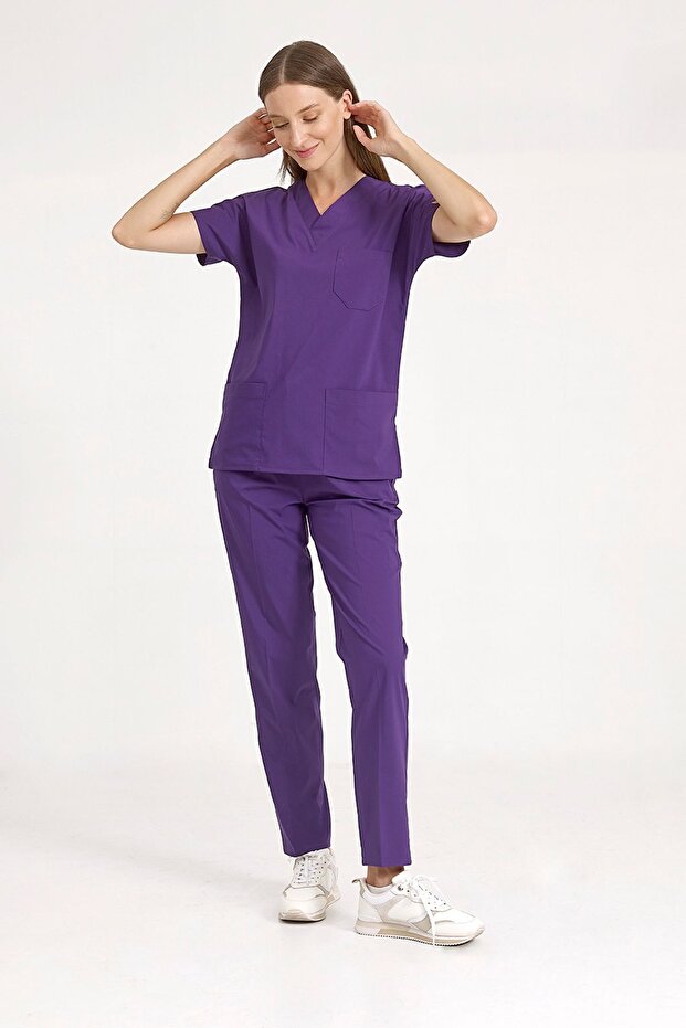Dark Purple Stretch Fabric Doctor and Nurse Scrubs Unisex Surgical Set | Brl Scruble