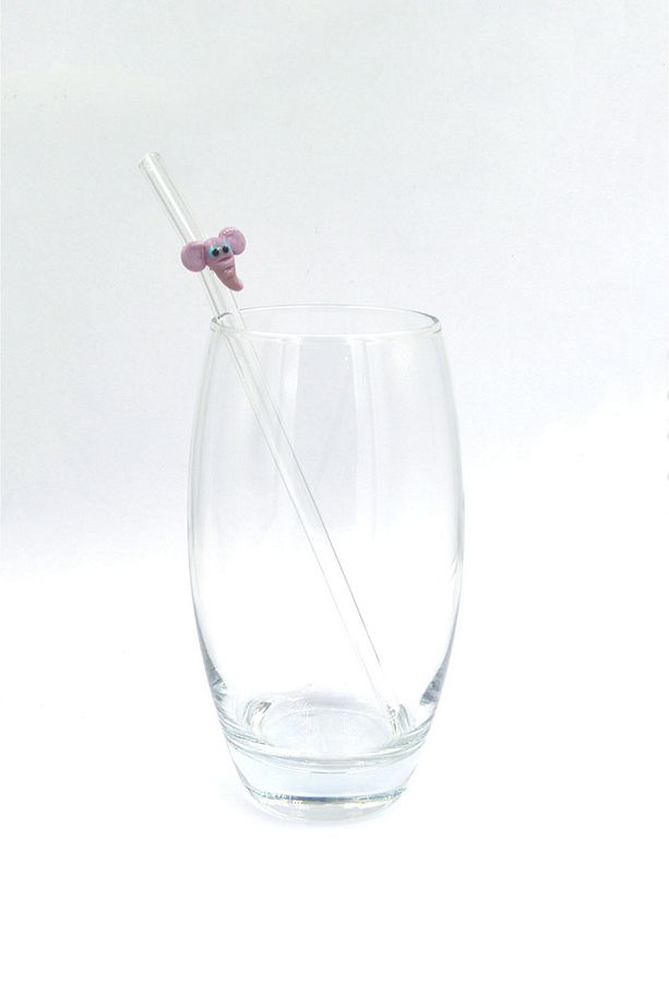 Fil Figürlü Cam Pipet Filli Şeffaf Çevre Dostu Tekrar Kullanılabilir - Pembe - 1