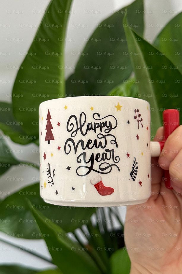 Kişiye Özel Isme Özel Yılbaşı Temalı Happy New Year Design T Kupa Bardak Latte Fincanı - 4