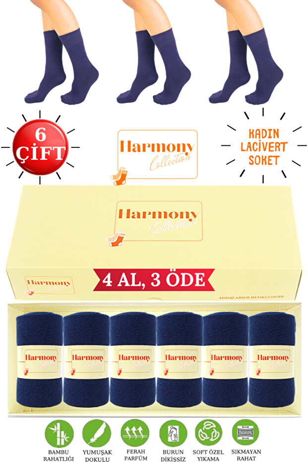 Bamboo Women's Navy Blue Long Socks (6 Pairs) Special Boxed, Seamless Toe, Premium Socks
