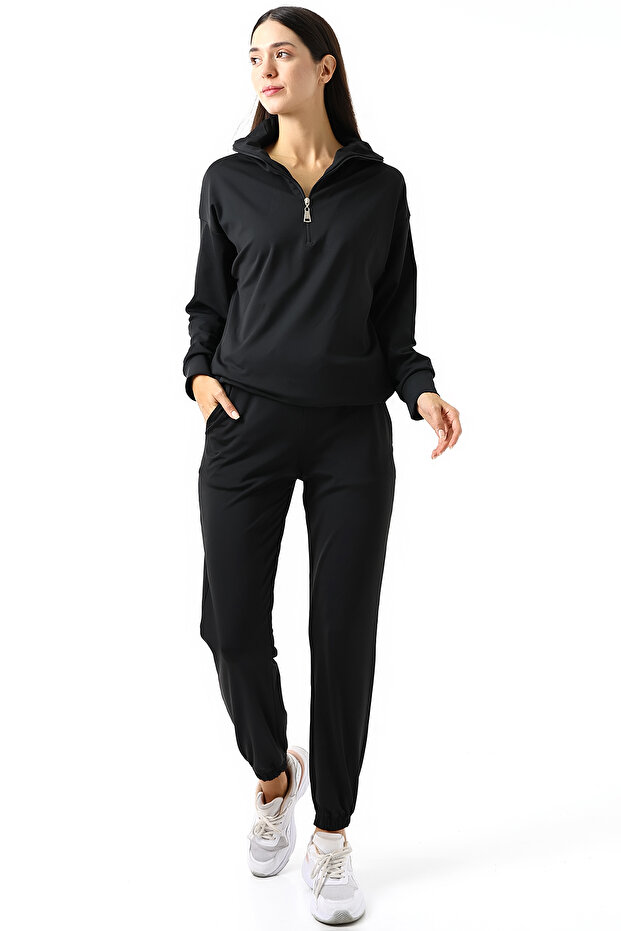 Kadın Fermuar Yaka Basic Eşofman Takımı - 3