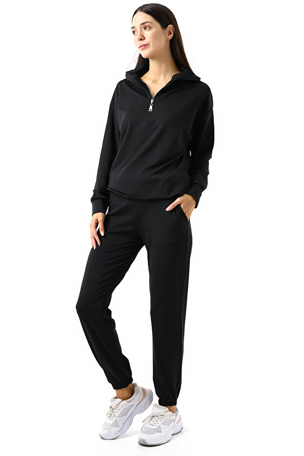 Kadın Fermuar Yaka Basic Eşofman Takımı - 4