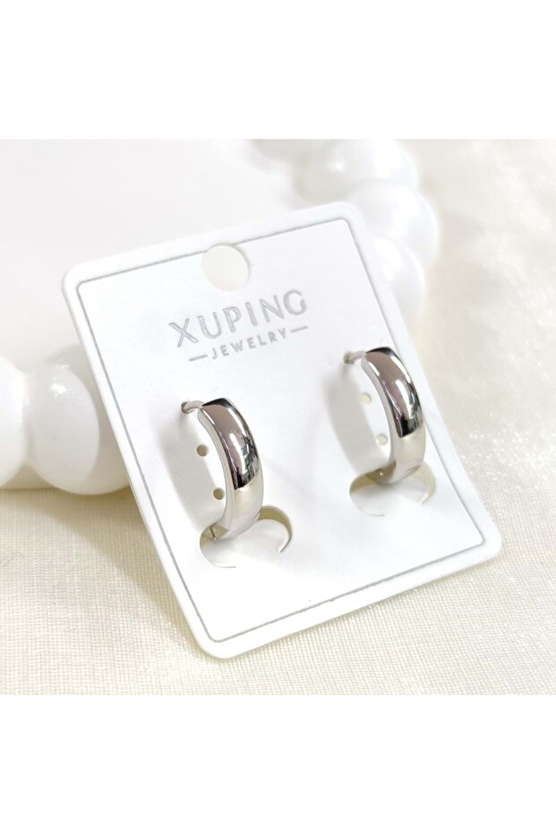 Xuping 5 mm Wide 14 mm Plain Hoop Earrings White